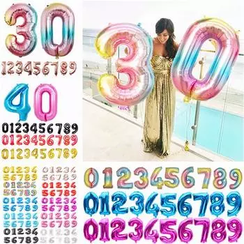16 32-дюймовый большой фольгированный гелиевый шар с цифрами 0-9 фигурок, украшения для дня рождения, детский свадебный шар 16 inch Number 0 чёрный