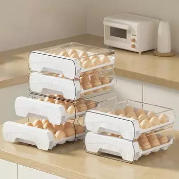 16/32 сетки, контейнеры для хранения яиц, двухслойный выдвижной ящик, ящик для хранения яиц, пластиковый лоток для хранения яиц, кухонные аксессуары 16 Grid White