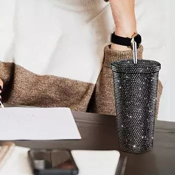 16.9 oz Water Bottle Large Capacity Sealing Stainless Steel Sweet Beverage Rhinestones Water Cup for School