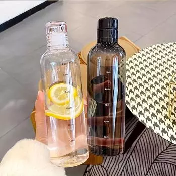16.9oz/500ml Простая чашка со шкалой времени, прозрачная пластиковая чашка, модная прозрачная спортивная бутылка для воды, герметичная, портативная, для сока, молока 500ml