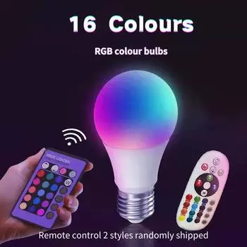 16-цветная светодиодная многоцветная лампа RGB с цоколем E27 220 В, бытовое освещение 10 Вт, регулируемая яркость, 24 кнопки дистанционного управления, атмосферный неоновый свет