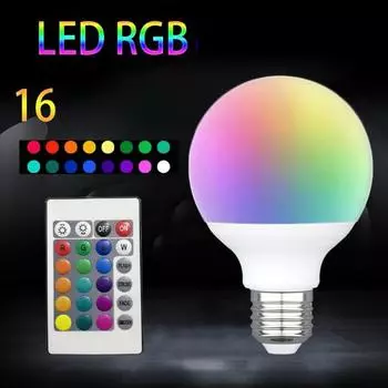 16 цветов, многоцветная светодиодная лампа RGB с цоколем E27, 220 В, регулируемая яркость, 24 кнопки дистанционного управления, атмосфера, неоновый свет G70-5W-7cm