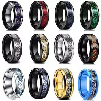 16 цветов, мужские ювелирные изделия, красные, синие, черные, с инкрустацией дракона, удобные кольца из нержавеющей стали для свадьбы, ширина 8 мм 6