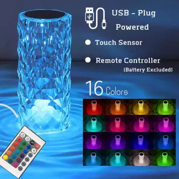 16 цветов светодиодная хрустальная настольная лампа Rose Light Projector Home Bar Decoration Touch Rechargeable Romantic Diamond Atmosphere Light New USB Plug