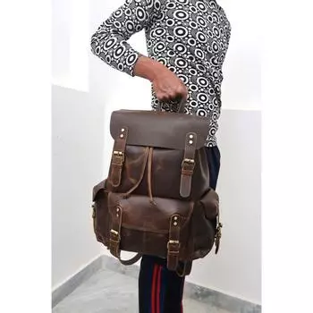 16 дорожный рюкзак, мужской кожаный рюкзак, индивидуальный рождественский подарок, унисекс, рюкзак для женщин, подарок на день отца 16 x 11 x 5 in коричневый