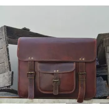 16-дюймовая большая темно-коричневая винтажная сумка-портфель для ноутбука-мессенджера из чистой козьей кожи 16x4x12 коричневый