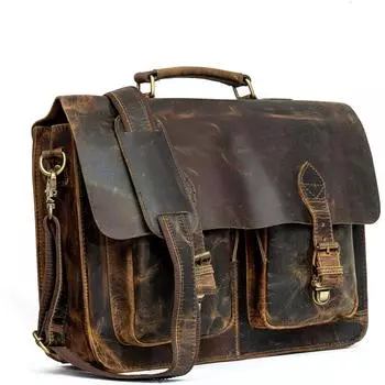 16-дюймовая деревенская винтажная ретро-сумка для ноутбука из кожи буйвола, портфель, сумка для офиса для мужчин и женщин (Проблемный Тан) 16*12*4.5 inch коричневый
