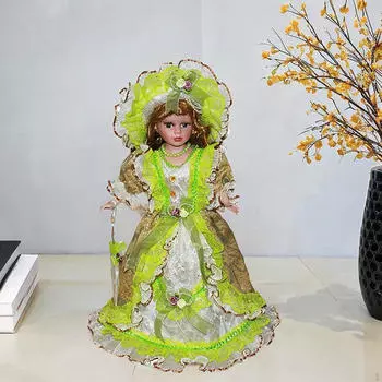 16-дюймовая керамическая кукла в шляпе и фарфоровых волосах, красивая женская миниатюрная фигурка для зелёный