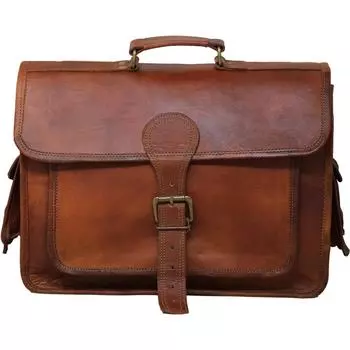 16-дюймовая кожаная сумка-мессенджер, чехол для ноутбука, офисный портфель, подарок для мужчин, потертая сумка через плечо для компьютера 12 x 16 x 5 in коричневый