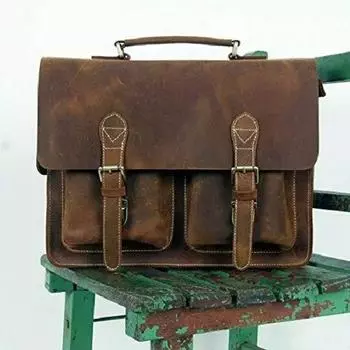 16-дюймовая кожаная сумка-мессенджер для ноутбука в стиле ретро в стиле ретро Buffalo Hunter, офисная сумка-портфель 16 x 12 x 5 in коричневый