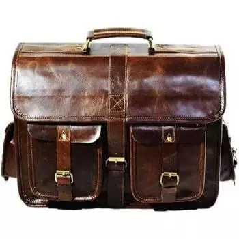 16-дюймовая кожаная сумка-мессенджер коричневая винтажная сумка из натуральной кожи для ноутбука, компьютера, офиса, портфель ручной работы для мужчин 16 x 12 x 4 in коричневый
