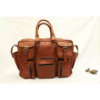 16-дюймовая мужская коричневая кожаная винтажная дорожная сумка для спортзала и выходного дня с ночевкой 16 X 12 X in коричневый