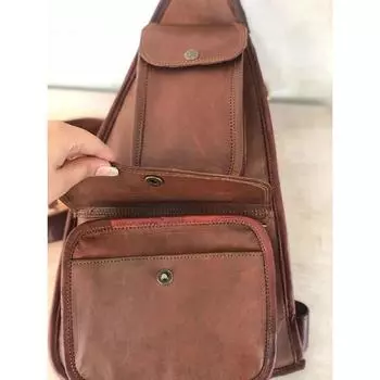 16-дюймовая сумка-мессенджер из козьей кожи, ремесленный винтажный рюкзак, дорожная нагрудная сумка, настоящая 16 x 8 x 4 in коричневый