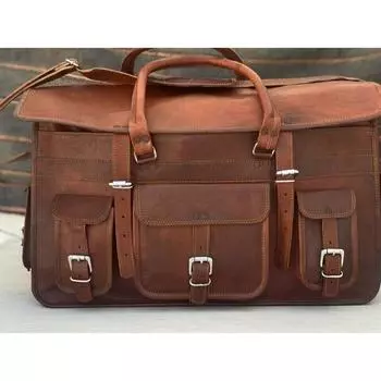 16-дюймовая винтажная кожаная дорожная мужская дорожная дорожная сумка, дорожный чемодан, дорожный чемодан на выходные 12 x 16 x 5 in коричневый