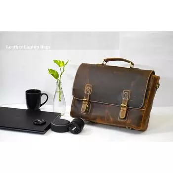 16-дюймовая винтажная кожаная дорожная сумка ручной работы, кожаная сумка-саквояж, мужская сумка для ноутбука, кожаная сумка-мессенджер 15 x 3 x 11 in коричневый
