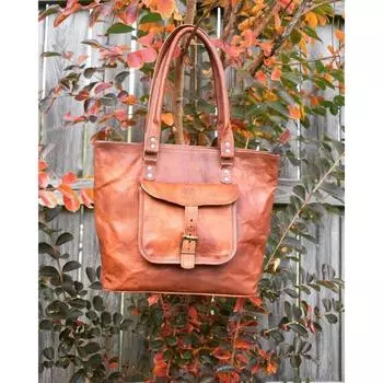 16-дюймовая женская кожаная сумка через плечо для покупок, сумка для покупок, сумка через плечо, утро 15 x 12 x 5 in коричневый