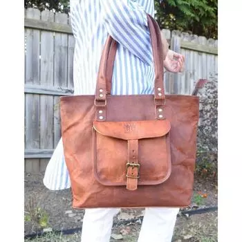 Женская сумка-тоут из кожи через плечо для шоппинга, сумка-шоппер через плечо, утренняя сумка 15 x 12 x 5 in коричневый