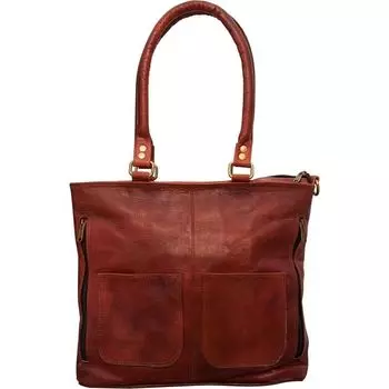 16-дюймовая женская винтажная коричневая кожаная большая сумка на плечо, кошелек ручной работы 12 x 17 x 3 in коричневый