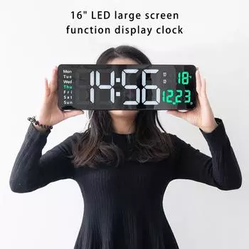 16-дюймовые большие цифровые светодиодные настенные часы для гостиной, спальни, скандинавского стиля, температуры, времени, даты, недели, звонка с дистанционным управлением зелёный