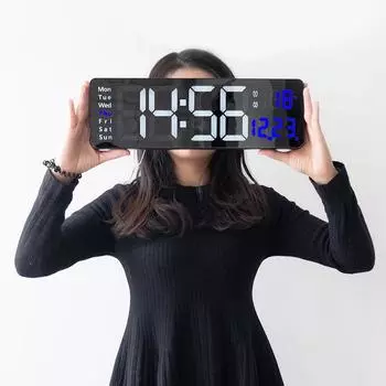 16-дюймовые светодиодные цифровые настенные часы с функциями недели, температуры и дистанционного управления для гостиной 6629 13 inches зелёный