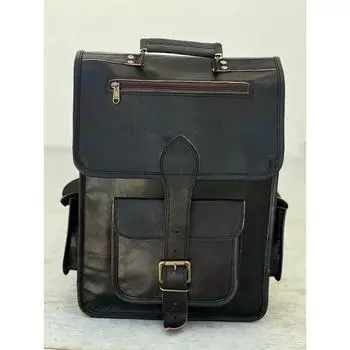 16-дюймовый мужской рюкзак из натуральной кожи, сумка-портфель для ноутбука, черный винтажный цвет 12 x 16 in чёрный