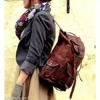 16-дюймовый мужской рюкзак из натуральной кожи, коричневая винтажная сумка для ноутбука Rusksack 10x8x16 коричневый