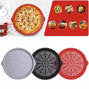 16-дюймовый противень для пиццы с антипригарным покрытием, силиконовый противень для пиццы с отверстиями для духовки, круглый противень для выпечки пиццы с ручкой для домашней кухни, выпечки 1pc серый