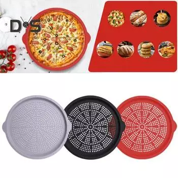 16-дюймовый противень для пиццы с антипригарным покрытием, силиконовый противень для пиццы с отверстиями для духовки, круглый противень для выпечки пиццы с ручкой для домашней кухни, выпечки 1pc серый