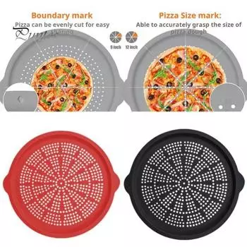 16-дюймовый противень для пиццы с антипригарным покрытием, силиконовый противень для пиццы с отверстиями для духовки, круглый противень для выпечки пиццы с ручкой для домашней кухни, выпечки 1pc серый