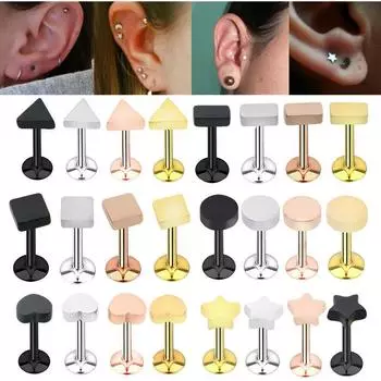 16 г губная серьга-гвоздик, кольцо для губ, ушной хрящ, спираль для козелка, пирсинг, серьги в виде звезды, ювелирные изделия в форме сердца серебряный