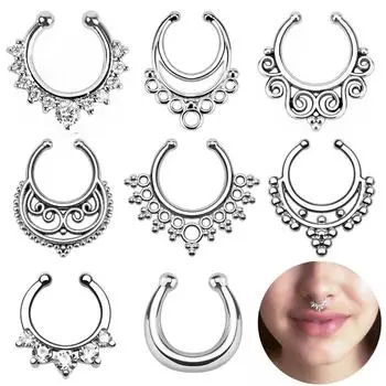 16 г стальной золотой фианит поддельный пирсинг септум смешанные стили ложный септум носовые кольца кликеры мужские украшения для тела пирсинг нариз дайт хеликс