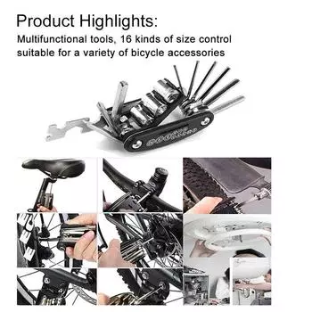 16 in 1 Mountain Bike Repair Tool Portable Multi-Purpose Wrench Bicycle Screwdriver Multi-Tool Bicycle Repair Tool чёрный