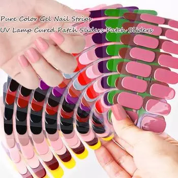 16 кончиков, чистый белый/черный/телесный розовый, полуотвержденные гелевые наклейки для ногтей, долговечные кремовые полоски для ногтей, патч-слайдер, отверждаемая УФ-лампой наклейка