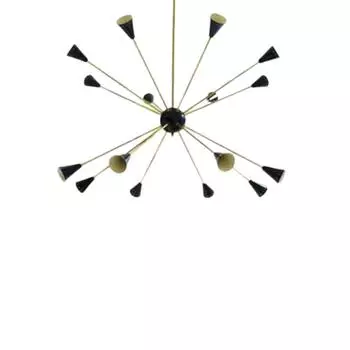 16 ламп - Люстра середины века - Sputnik Light - Ручная работа - Необработанная латунь - Стиль