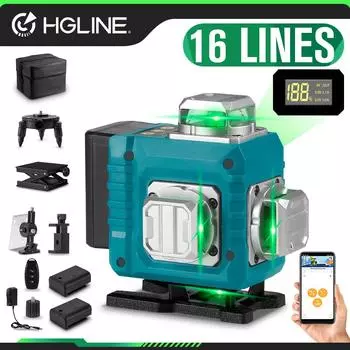 16-линейный лазерный уровень 4D зеленая линия 360° по горизонтали и вертикали 30 м дистанционное управление с помощью приложения сверхмощный лазерный уровень 2xBattery-EU Plug