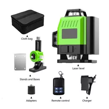 16-линейный зеленый лазерный уровень для использования внутри и вне помещений — автоматическая разметка линий, отличная видимость света.