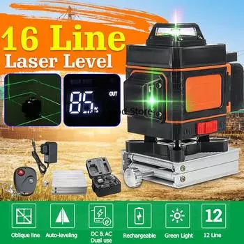 16 Lines Level Self-Leveling 3D Laser Level 360 Degree Rotary Horizontal & Vertical Cross Blue Laser Level with Remote Control