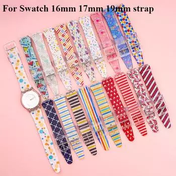 16 мм 17 мм 19 мм ПВХ силиконовый печатный ремешок для браслета серии Swatch водонепроницаемый спортивный браслет мужские и женские часы аксессуары 17mm