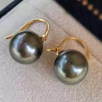 16 мм черные серьги из ракушки с жемчугом 18 карат День благодарения аквакультура аксессуары культивированные День матери Рождество Пасха сделай сам