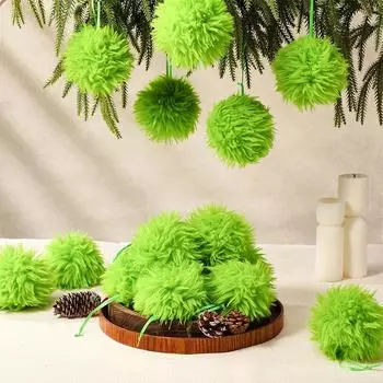 16 Pcs Lime Green Furry Christmas Ball Ornaments Furry Elf Ornaments For Tree Green Christmas Hanging Decorations Soft Faux 16PCS зелёный