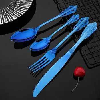 16-Piece Luxury Stainless Steel Cutlery Set - Mirror Polished, Durable, Rust-Resistant, Dishwasher Safe, Unique Elegant Pattern разноцветный