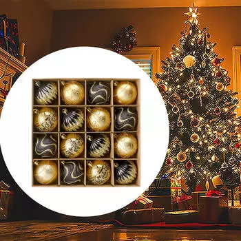 16 Pieces Christmas Ball Ornaments Hanging Crafts Charm Pendants Xmas Decorations for black gold