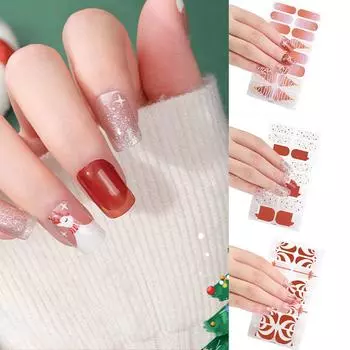 16 полосок рождественских наклеек для ногтей, самоклеящиеся полоски для ногтей, самоклеящиеся наклейки для нейл-арта, украшения B