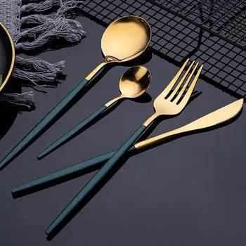 16 предметов столовой посуды из нержавеющей стали, зеркальный набор столовых приборов черного цвета, нож, вилка для фруктов, ложка, столовое серебро, кухонный набор