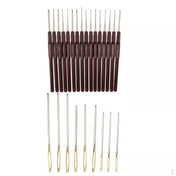 16 размеров алюминиевый крючок с коричневой ручкой, детали 0,5-2,5 мм, тупой для шитья своими руками