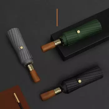 16 ребер, полностью автоматический зонт с бревенчатой ручкой для мужчин, большой тройной женский солнцезащитный козырек, роскошные деловые ветрозащитные складные зонты