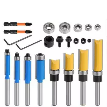 16 шт. 1/4 хвостовик фрезы с набором подшипников шаблон заподлицо фрезы Emplate фрезы для древесины Деревообработка End Mil Pack of 1