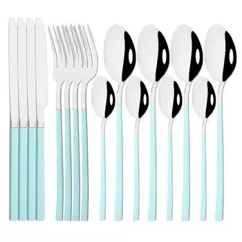 16 шт./4 комплекта столовой посуды мятно-зеленый, серебристый, из нержавеющей стали с зеркальной отделкой, столовая посуда, набор столового серебра, нож, вилка, ложка, столовые приборы, набор кухонных столовых приборов серебряный