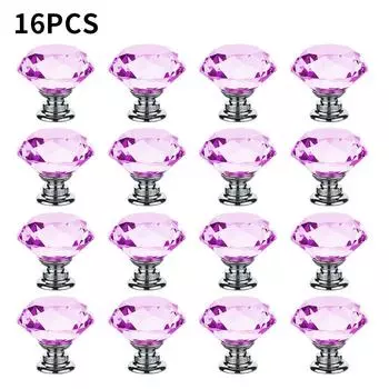 16 шт. акриловые хрустальные ручки для ящиков шкафа, розовая дверная ручка в форме ромба, ручка для шкафа, мебельная фурнитура, аксессуар