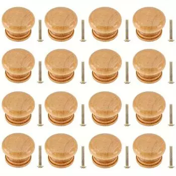 16 шт. Деревянные ручки для комода, круглые деревянные ручки для шкафа, ручки для ящиков в форме гриба, ручки для шкафа с крепежными винтами 16pcs